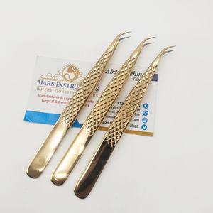 Pince à cils en acier inoxydable anti-magnétique de 10 mm, pointe incurvée en J, avec revêtement diamanté doré, pour extensions de cils, haute qualité - Product Image 1