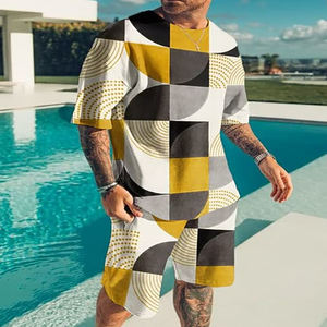 Conjunto de 2 piezas para hombre, camisetas de manga corta, pantalones cortos, ropa de verano, chándal - Product Image 5