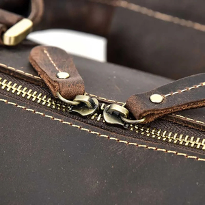 Genuine Leather Foldable Portable Weekender <b>Duffel</b> <b>Bag</b> with Zipper Closure Large Capacity and Detachable Strap for Travel - Product Image 5