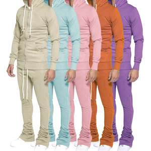 Ensemble deux pièces unisexe décontracté d'automne 100% coton Sweat à capuche léger imprimé avec logo personnalisé et pantalon de survêtement empilé vente en gros - Product Image 3