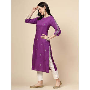 RAMA'S Kurta de Algodón Morado para Mujer, Vestido Indio de Corte Recto con Bordado, Salwar Kameez Suave para Fiesta, Estilo Pakistaní - Product Image 2