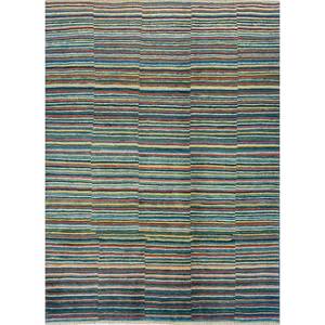 Alfombra de Lana Tejida a Mano con Rayas Verdes Nuray Pae-443 9x12 para Sala de Estar, para Adolescentes, para Decoración del Hogar - Alfombras Jaipur US - Product Image 1