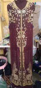 Modeste islamique écologique femmes robe embelli à la main perles de paillettes manches longues étage longueur droite naturel lavable - Product Image 2