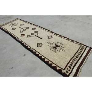 พรมตุรกีวินเทจ, พรมปูพื้นขนาด 3.2x11.7 ฟุต, พรมขนสัตว์โมร็อกโกสีน้ำตาลขาว - Product Image 4