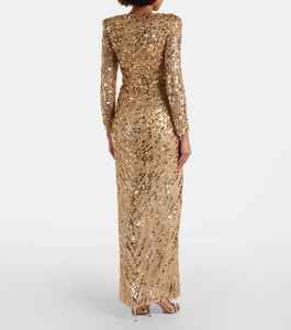 Vestido de Noche Largo con Estampado Floral Antiestático, Silueta en Línea A, con Mangas Largas para Eventos - Product Image 4