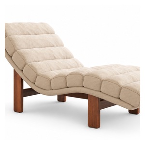 Chaise longue moderne en velours côtelé, fauteuil d'appoint rembourré, ottoman en tissu crème, siège de détente pour salon - Product Image 3