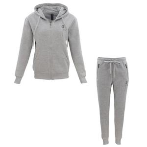 Private Label 60% Cotton 40% Polyester Women <b>Tech</b> Fleece Tracksuit Heather Grey Full Zip Hoodie Joggers Sweatpants - Product Image 2