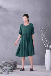 Robe d'été en coton décontractée à manches courtes, coupe ample, légère et douce, pour la maison - Product Image 2