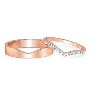 Slender Pair Diamond Band Set Lab Grown Diamond 0.17 Ct Tw 14K Solid Gold FG Color VS Clarity 15 Diamond Matching Ring Duo - Product Image 1
