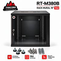 TRICOM Wall-Mount 15U 19-inci Kabinet Rak Server Hitam Pintu Kaca Logam Kedalaman 60cm Tinggi 72cm Lebar 54cm