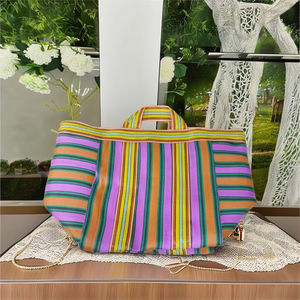 Handmade Eco-Friendly Women's Nylon <b>Tote</b> <b>Bags</b> Two Open <b>Zipper</b> <b>Waterproof</b> Bucket Shape Travel Multicolor Striped Fashion-Style - Product Image 1