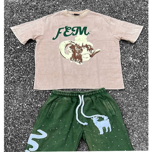 Vêtements d'été pour hommes Jogging Suits Screen Print Casual Short Sleeve T Shirt Shorts Tracksuit Set Mens Shirt and Short Set - Product Image 2