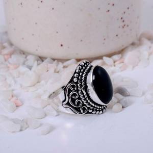 Anillo de Ónice Negro Natural con Filigrana, Plata de Ley 925 Oxidada, Estilo Boho, Ovalado Grande, Vintage, Gótico, Joyería de Protección - Product Image 2