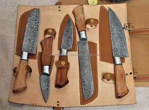 Ensemble de couteaux de chef en acier damas professionnel 5 pièces avec manche en bois couteaux de cuisine de vente chaude commande minimale 10 pièces - Product Image 4