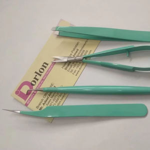 Pinzas Dorlon DB-ELT-8433 de Acero Inoxidable Japonés Extra Fuertes para Extensión de Pestañas, Recubrimiento en Polvo Verde, Tijeras con Resorte - Product Image 1