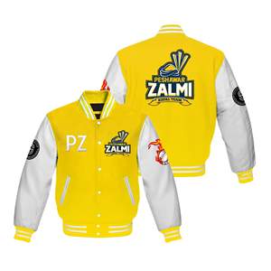 Vestes en cuir jaunes et blanches de haute qualité avec broderie en chenille personnalisée pour équipes sportives, veste bomber vintage en gros - Product Image 5