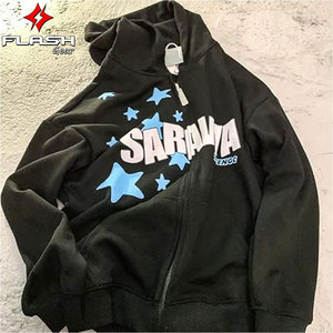 Sudadera con capucha personalizada de alta calidad para Calle, forro polar con cremallera en blanco, diseño Vintage de doble capa con acabado lavado ácido y bolsillos - Product Image 2