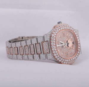 นาฬิกาฮิปฮอปโครโนกราฟสุดหรูสำหรับผู้ชายเคสสแตนเลสสตีลเพชรสีทองคำขาว VVS กระจกใส - Product Image 6