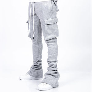 Pantalon cargo vieilli avec logo personnalisé pour hommes, pantalon de survêtement à poches évasées, pantalon de survêtement de style Street Wear, joggers à poches empilées - Product Image 4
