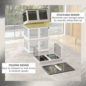 HOMCOM Contenedor de almacenamiento de PP plegable apilable de 69L con tapa, 5 aberturas y ruedas, color blanco - Product Image 4