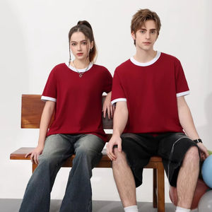 T-shirt de sonnerie pour femmes de couleur contrastante à la mode 200gsm coupe régulière hommes t-shirt à col rond en coton blanc pour T-shirt de conception de Logo pour hommes - Product Image 1