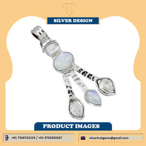 Herkimer et pierre de lune pierre précieuse naturelle solide 925 pendentif en argent Sterling bijoux délicats pour les femmes guérison pierre précieuse pendentif ODM - Product Image 2
