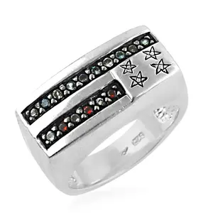 Bague rectangulaire vintage pour homme plaquée rhodium avec sertissage de pierre de rubis taille princesse - Product Image 2