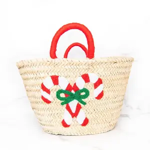 高品质糖果手杖手提包圣诞节日海草篮天然柳条海草储物篮越南制造