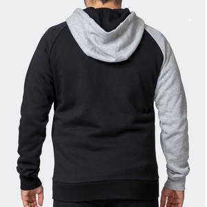 OEM ODM Heavyweight Cotton Raglan Hoodie Streetwear Two-Tone Black <b>Grey</b> Pullover Custom Logo <b>Men's</b> Split Color Hoodie Sweatshirt - Product Image 3