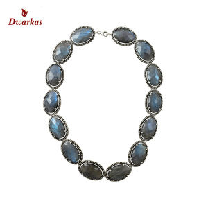 สร้อยคอ925สเตอร์ลิงสำหรับทุกเพศสไตล์คลาสสิกสร้อยคอรูปไข่ห่วงโซ่เครื่องประดับจี้แลบราโดไรต์แฟชั่น - Product Image 1