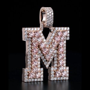 Tùy chỉnh ban đầu thư <span class=keywords><strong>M</strong></span> <span class=keywords><strong>M</strong></span>ặt dây chuyền | 925 Sterling Silver Rose Gold Plated | Iced out vvs moissanite hip hop đồ trang <span class=keywords><strong>s</strong></span>ức - Product Image 2
