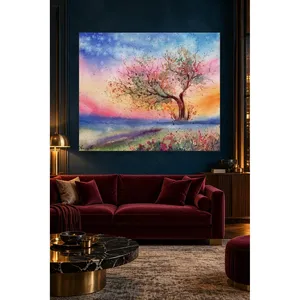 Impresión en lienzo de árbol en acuarela de Fida bajo cielo rosa - Product Image 2