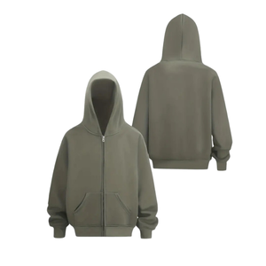 Sweat à capuche décontracté en polyester pour hommes-Sweat-shirt polaire à manches longues avec fermeture éclair de couleur unie avec poches, tissu en tricot, coupe régulière - Product Image 2