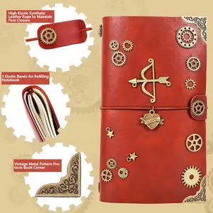 Antique Leather Journal with unique mechanical part on the leather surface comes with 1 beautiful ball pen travel notebook