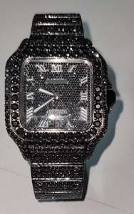 <b>Men's</b> Luxury Mechanical Automatic Dynamic Handcrafted Watch Stainless Steel Band <b>Black</b> VVS Moissanite Diamond Dial Analog - Product Image 3