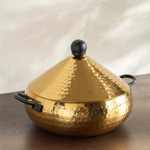 Marmite isotherme dorée et argentée martelée, chauffe-plats antiadhésif en acier inoxydable, base large, couvercle conique, qualité supérieure - Product Image 2