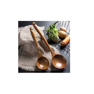 Juego de cucharón de utensilios de cocina de dos tonos de madera con mango de agujero colgante Color de madera natural para cocina Juego de cucharón de madera pulida - Product Image 1