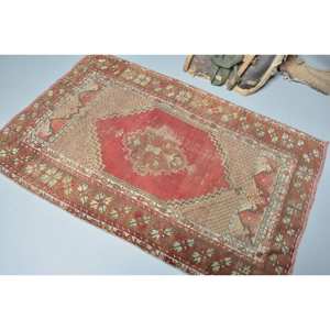 Alfombra de lana turca Vintage de 3,2x4,9 pies, área grande, tradicional, rojo, Beige, diseño de retazos, respaldo de látex de 10mm de espesor para pasillo - Product Image 4