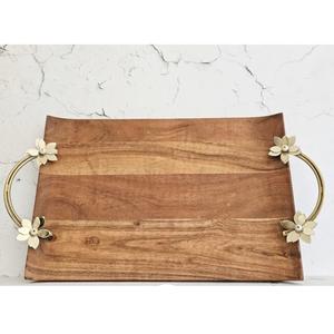 Bandeja para servir aperitivos y comida para decoración del hogar, bandeja de madera de alta calidad con mango de Metal de pájaro plateado, exhibición de almacenamiento de postres para uso en Hotel - Product Image 5