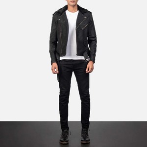 Chaqueta de Cuero Genuino para Hombre, Estilo Motero, Ajustada, Invierno, Moda Urbana, Venta al por Mayor Directa de Fábrica, Marca Privada - Product Image 3