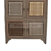 Nouvelle armoire de rangement traditionnelle rustique en bois d'acajou et en rotin avec six portes pour le salon, la décoration de la maison, l'utilisation à l'hôtel