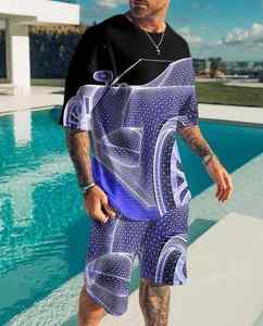 Ensembles de t-shirts et shorts à la mode d'été pour hommes Sublimation sur impression complète sur polyester tricoté respirant Style homme - Product Image 2