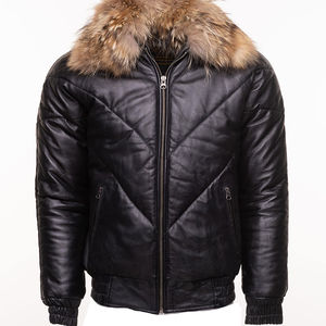 แจ็คเก็ตหนังแกะแท้ทรงวีบอมเบอร์สไตล์ใหม่สำหรับผู้ชาย ฤดูหนาว มีปกถอดได้ ปิดด้วยซิป บุด้วยผ้าฝ้าย มีไซส์ใหญ่ - Product Image 3