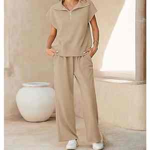 Ensemble de vêtements décontractés confortables pour femmes, personnalisé par OEM, composé d'un pull sans manches lourd et d'un pantalon large assorti - Product Image 4