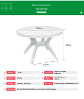 Table de jardin ronde en plastique pour 10 personnes, idéale pour les cafés, bistrots, patios, restaurants, fêtes et événements, et la restauration