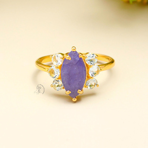 2024 naturel Unique pierre bijoux argent 925 violet Tanzanite Marquise coupe semi-précieuse pierres précieuses anneaux pour la vente en gros - Product Image 1