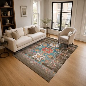 <b>RUGS</b> DEPOT LXDP-0533 Wholesale Terracotta Gold Ethnic Kilim Digital Printed Machine Washable Chenille Area <b>Rug</b> <b>Non</b> <b>Slip</b> - Product Image 2