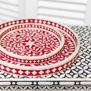 Gran oferta 2024, bandeja para servir con incrustaciones de hueso con patrón Floral artesanal indio para encimera de mesa, bandeja para servir del fabricante indio - Product Image 5