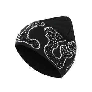 Black Beanie Hat with Rhinestone Letter Embroidery Unisex Adult <b>Winter</b> <b>Cap</b> Street Style 56-58CM - Product Image 2