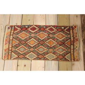 Tapis Kilim turc 1,3 x 2,8 pieds, tapis en laine vintage noir - Product Image 2